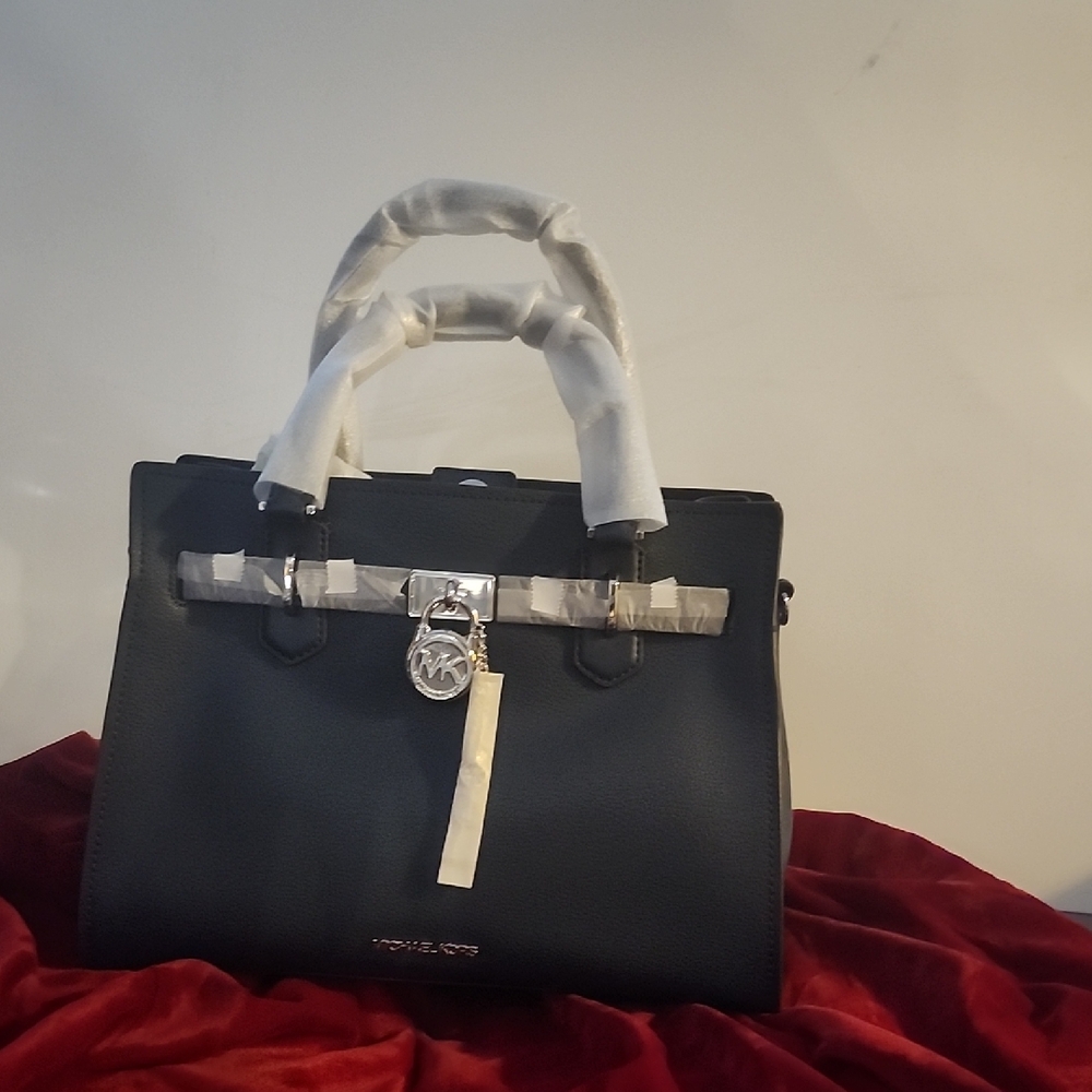 Michael Kors Elegant Navy Satchel with Silver Details
